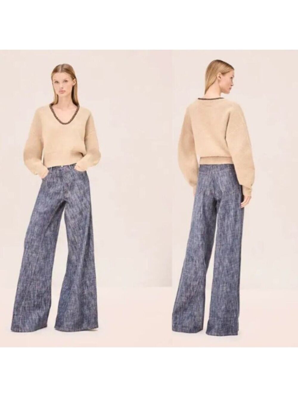 NEW Alexis Wool Cropped V-neck Relaxed Fit Cielo Sweater Tan Brown Size: XS